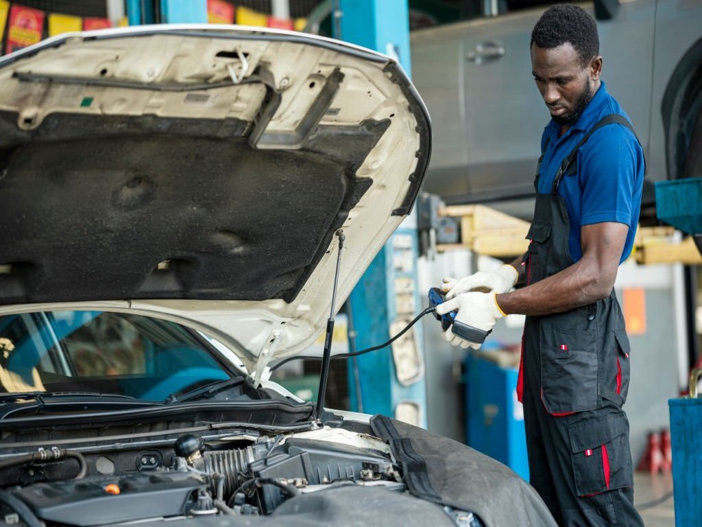 engine diagnostics scan at auto repair shop